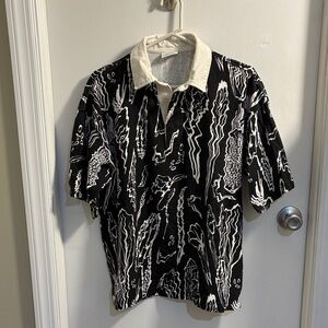 H&M Black and White Graphic Polo Shirt